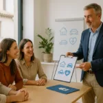 Asesor seguro hablando con cliente en oficina en Palma