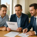 Socios de una pyme firmando pacto de compra‑venta con Corredor de Seguros