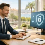 Empresario en oficina de Palma revisando un ordenador tras un incidente digital