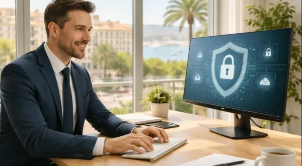 Ciberataques: por qué el ciberseguro ya no es solo para grandes empresas Empresario en oficina de Palma revisando un ordenador tras un incidente digital