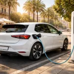 Coche eléctrico cargando en una calle de Palma de Mallorca