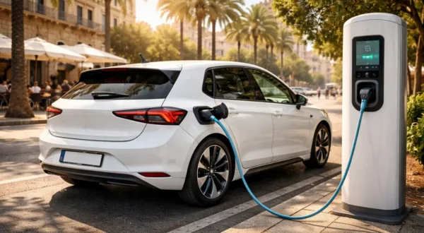 Coche eléctrico cargando en una calle de Palma de Mallorca