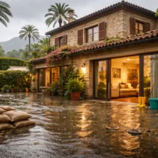 Vivienda en Palma tras una lluvia intensa con daños visibles en terraza