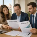 socios de empresa reunidos revisando acuerdo empresarial en oficina de Palma de Mallorca