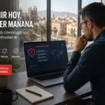 profesional revisando alerta de ciberseguridad en oficina de Palma de Mallorca